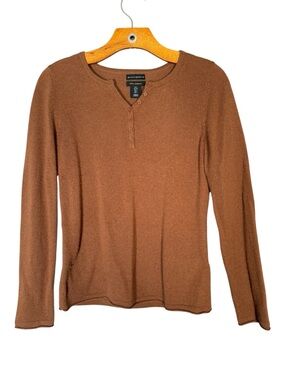 mercer & madison 100% Cashmere Brown Henley Sweater Minimalist   S